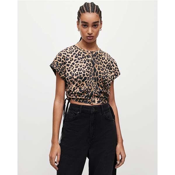 Allsaints Australia Womens Mira Leopard Print Drawcord T-Shirt Brown AU03-657